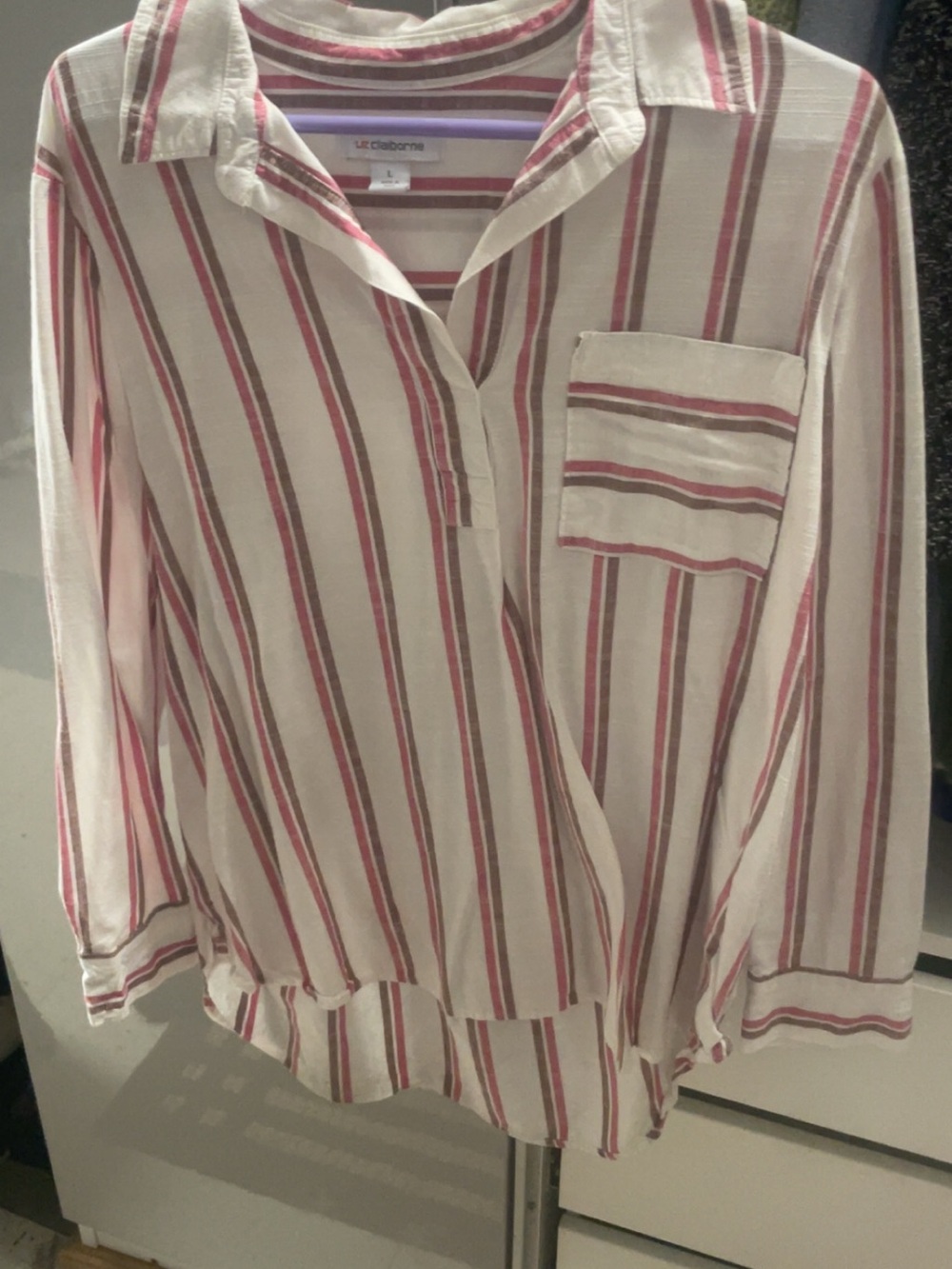 Liz Claiborne Cream Blouse with Red Stripes